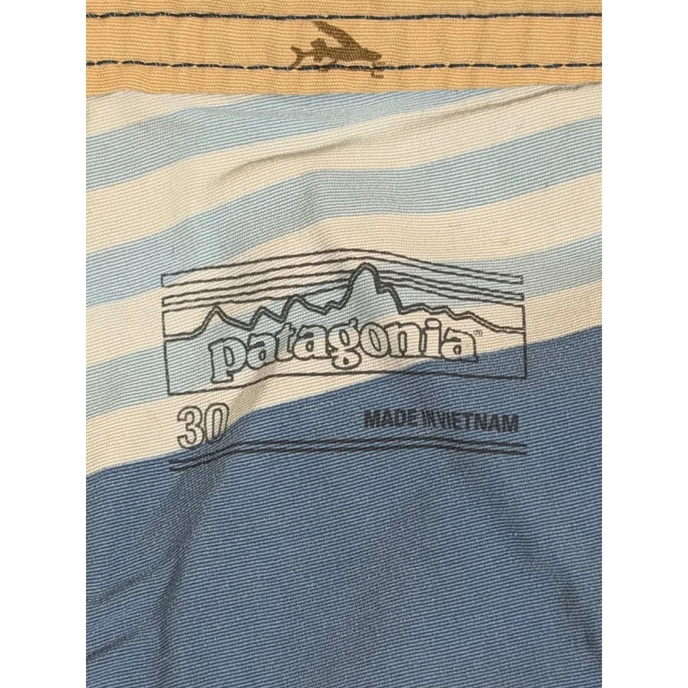 Patagonia Mens Blue Striped Board Shorts Size 30 Recycled Nylon Swim Trunks